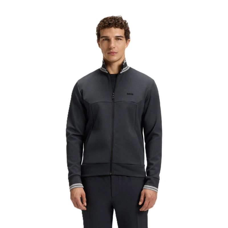 Image of Boss Mens Full Zipped Zone Short Sleeve Polo Shirt Dark Blue male S