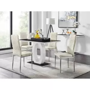 Image of Furniture Box Giovani 4 Black Dining Table and 4 Cream Velvet Milan Chairs