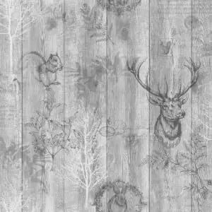 Image of Holden Stag Wood Panel Grey Wallpaper