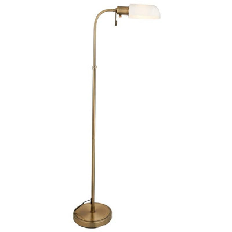 Image of Pharmacy Task Floor Lamp Antique Brass Plate, Opal Glass, 1x E27