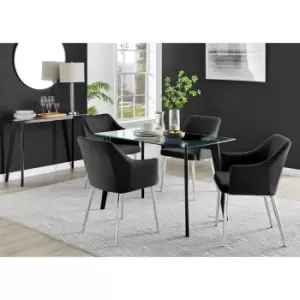 Image of Furniture Box Malmo Glass and Black Leg Dining Table & 4 Black Calla Silver Leg Chairs