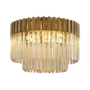 Image of Luminosa Poland Ceiling Lamp Round 7 Light E14, Brass, Cognac Sculpted Glass, Item Weight: 15.3kg