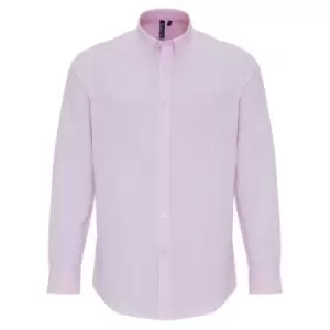 Image of Premier Mens Cotton Rich Oxford Stripe Shirt (2XL) (White/Pink)