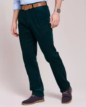 Image of Cotton Traders Mens Pleat Front Cord Trousers in Green