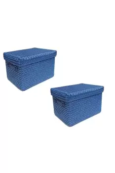 Image of Set Of 2 Coloured Storage Basket Organiser With Lid 34 x 26 x 22 cm