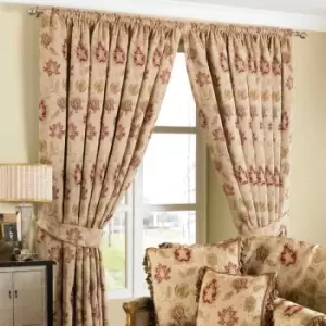 Image of Paoletti Zurich Floral Jacquard Pencil Pleat Curtains (Pair) Polyester Champagne (229X229Cm)