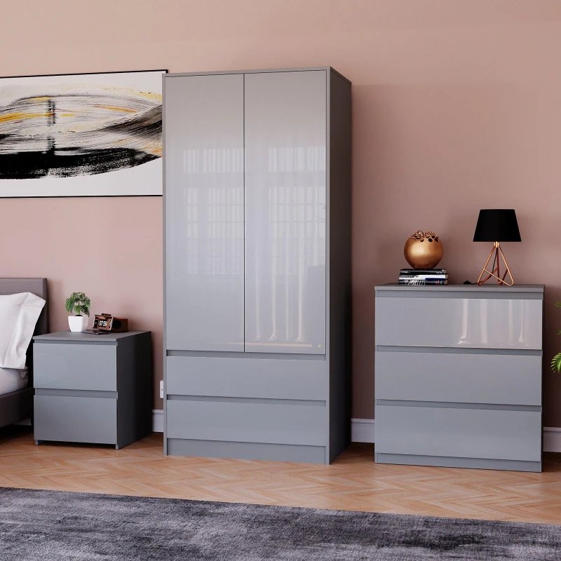Image of Lassic Vida Designs Glinton Gloss 3 Piece Bedroom Set 1 Grey unisex 3 Piece