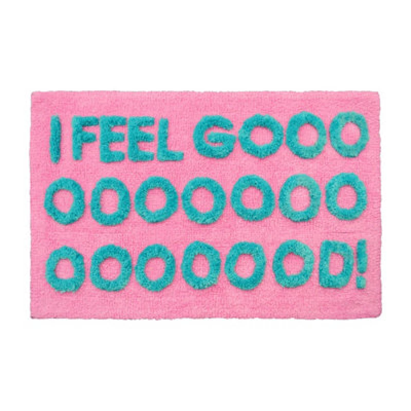 Image of Allure Bath Fashions I Feel Good Slogan Bath Mat - Pink/turquoise