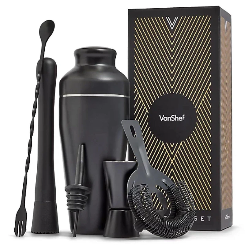 Image of VonShef 6pcs Cocktail Shaker Set Black