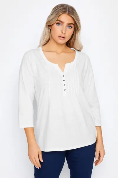 Image of M&Co Cotton Pleated Henley Top White