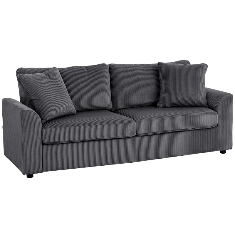 Image of HOMCOM HOMCOM 212cm Upholstered Jumbo Cord Sofa Couch with Spring Cushion, Grey Size: 3 Seater Grey 3 Seater Unisex 5063603874268