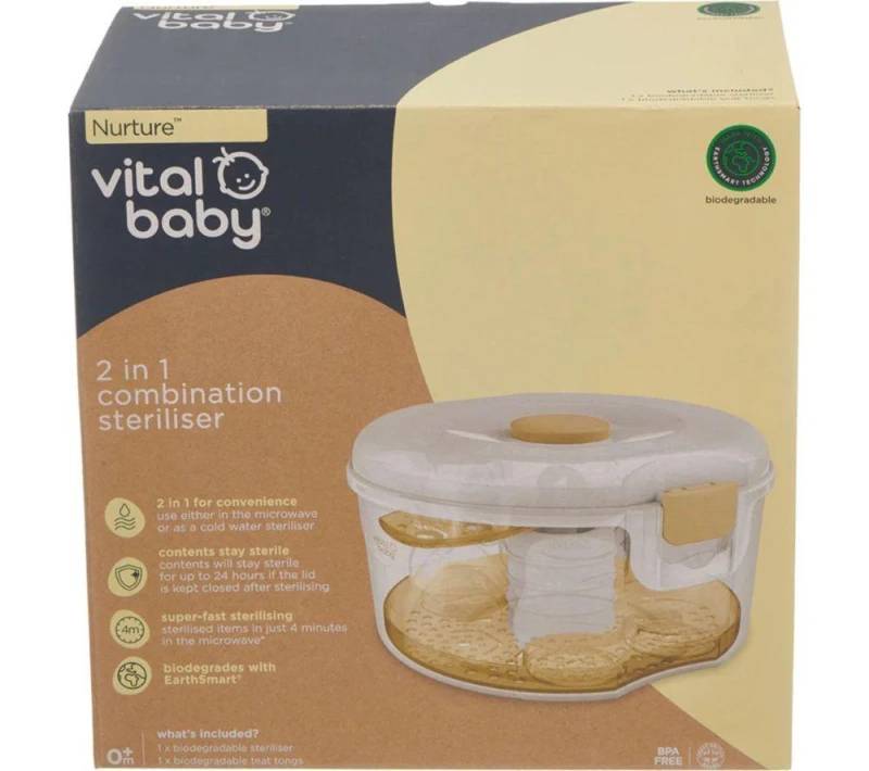 Image of VITAL BABY EarthSmart 2-in-1 Combination Steriliser - Clear & Oat 5061058240256