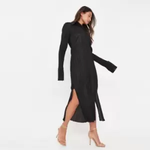 Image of Missguided Tall Plisse Midaxi Shirt Dress - Black