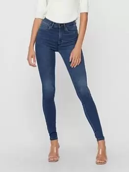 Image of Only High Waisted Skinny Jeans - Blue Size S, Inside Leg 30, Women
