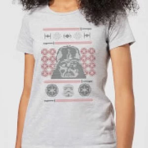 Image of Star Wars Darth Vader Face Knit Womens Christmas T-Shirt - Grey - M