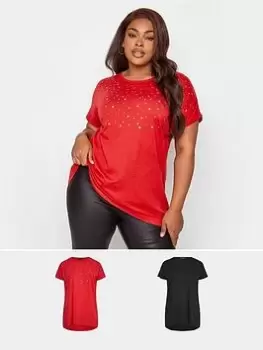 Image of Yours 2 Pack Embellished Tee Black/red, Black, Size 18, Women