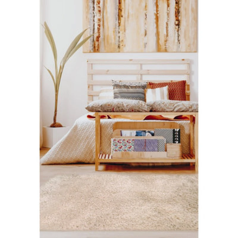 Image of Melrose Super Soft Washable Shaggy Champagne Coloured Area Rug 60X100Cm