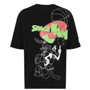 Image of Hype x Space Jam Retro Character Print Logo Adults Oversized T-Shirt - Black
