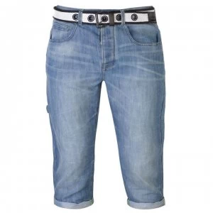 Image of No Fear Belted Shorts Mens - Light Wash