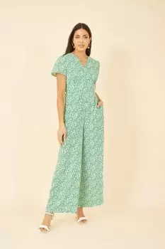 Image of Green Ditsy Floral Wrap Jumpsuit