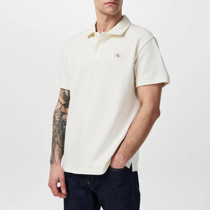 Image of Calvin Klein Jeans WOVEN LABEL POLO - Beige Beige M