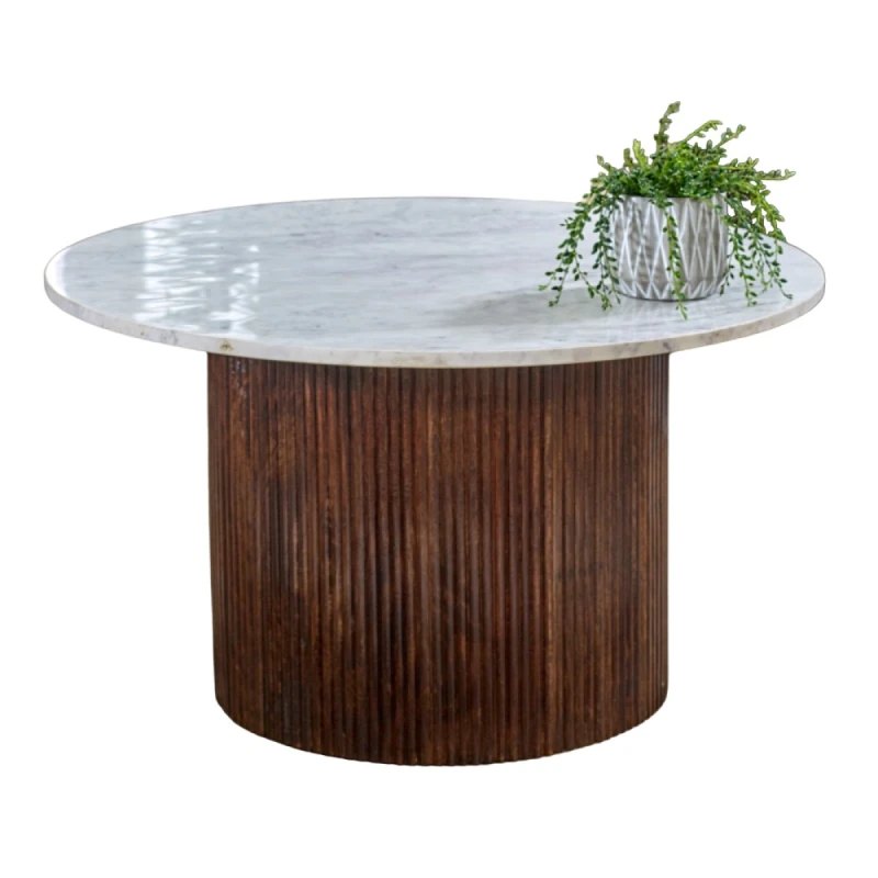 Image of Indian Hub Opal Mango Wood Coffee Table With Marble Top