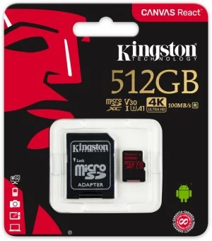 Image of Kingston Canvas React 512GB MicroSDXC Memory Card