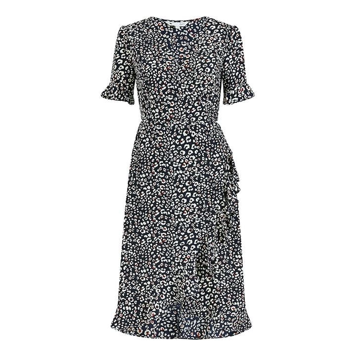 Image of Yumi Navy Animal Print 'Aoife' Wrap Dress - 8