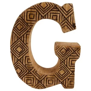Image of Letter G Hand Carved Wooden Geometric