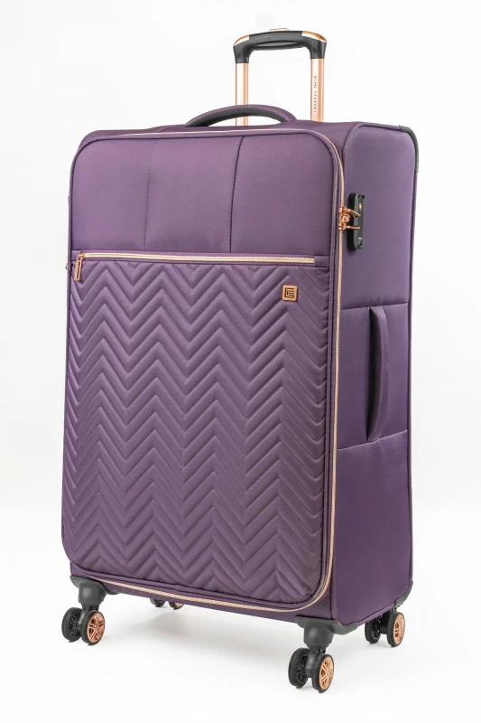 Image of Gino Ferrari Biella Soft Shell Suitcase Lightweight Hold Luggage with Tested Wheels in Purple Size: Medium Purple Unisex Medium