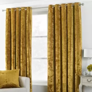 Image of Verona Crushed Velvet Lined Eyelet Curtains, Ochre, 90 x 54" - Paoletti