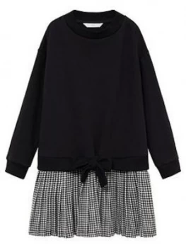 Image of Mango Girls Dogtooth 2 In 1 Sweat Dress - Black