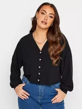 Image of Yours Button Cropped Cardi Black, Size 20, Women