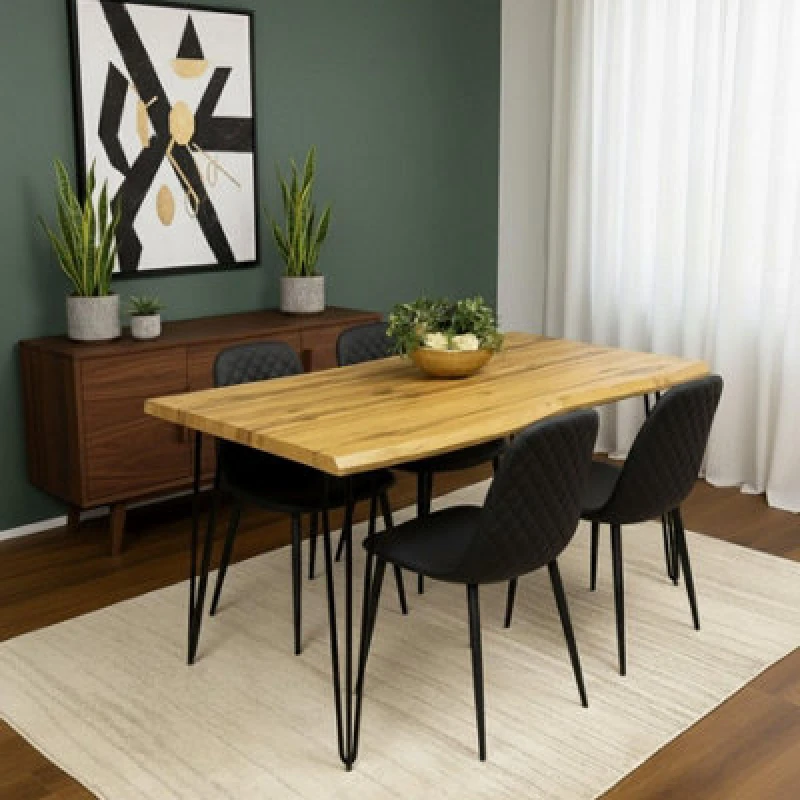 Image of KOSY KOALA Dining Table Set & 4 Faux Leather Chairs Kitchen Dining Furniture in Brown Brown Unisex