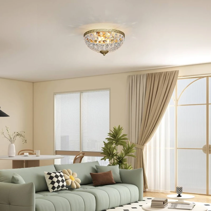 Image of HOMCOM Chandelier Crystal Ceiling Light with E14 Base 2-Lights in Gold Size: 35cm diameter x 21cm high Gold Unisex 35cm diameter x 21cm high