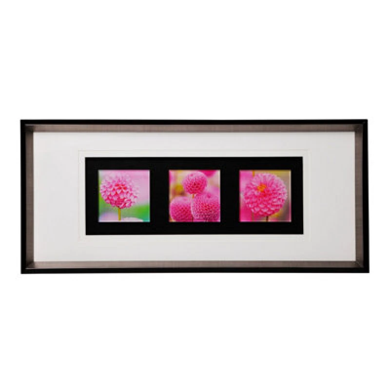 Image of Premier Housewares Pink Floral Colour Glass Triple Wall Art Black
