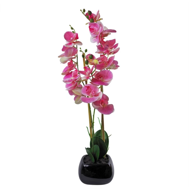 Image of Leaf 70cm Artificial Orchid Light Pink with Black Ceramic Planter Pink unisex