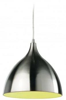 Image of 1 Light Dome Ceiling Pendant Brushed Steel, Green Inside, E27