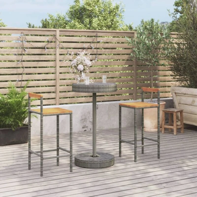 Image of VIDAXL Vidaxl - 3 Piece Garden Bar Set Grey Poly Rattan&Solid Wood Acacia 8720845881009