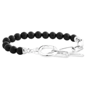 Image of THOMAS SABO Silver Zirconia & Onyx Ring Clasp Link Bracelet