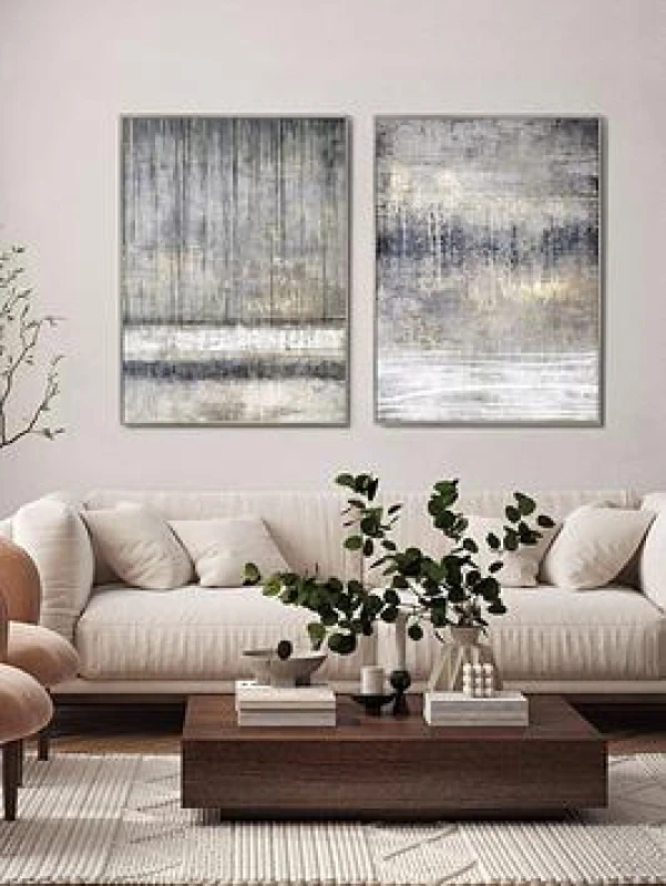 Image of Set of 2 Cedar & Sage Torrent Abstract Framed Canvases