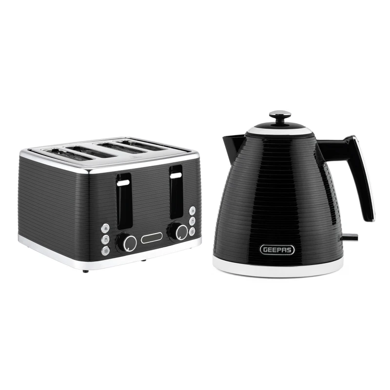 Image of Geepas 1.7L Kettle & 4 Slice Toaster Sets Linear Collection in Black Size: Large Black Unisex Large