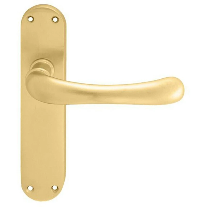 Image of Loops PAIR Smooth Rounded Handle on Shaped Latch Backplate 185 x 42mm Satin Brass Metallics