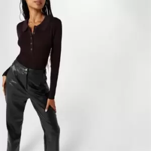 Image of Missguided Plus Size Collared Button Front Rib Knit Bodysuit - Brown