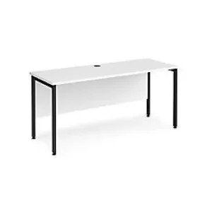 Image of Rectangular Straight Desk White Wood H-Frame Legs Black Maestro 25 1600 x 600 x 725mm