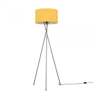 Image of Camden Grey Tripod Floor Lamp with XL Mustard Reni Shade