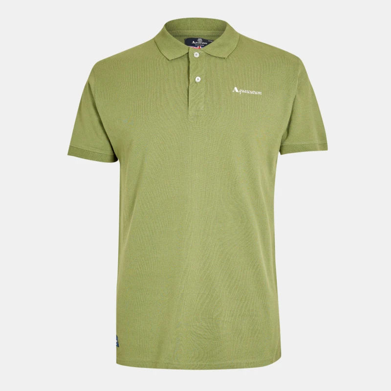 Image of Aquascutum Mens Short-Sleeve Polo Green/White male Large