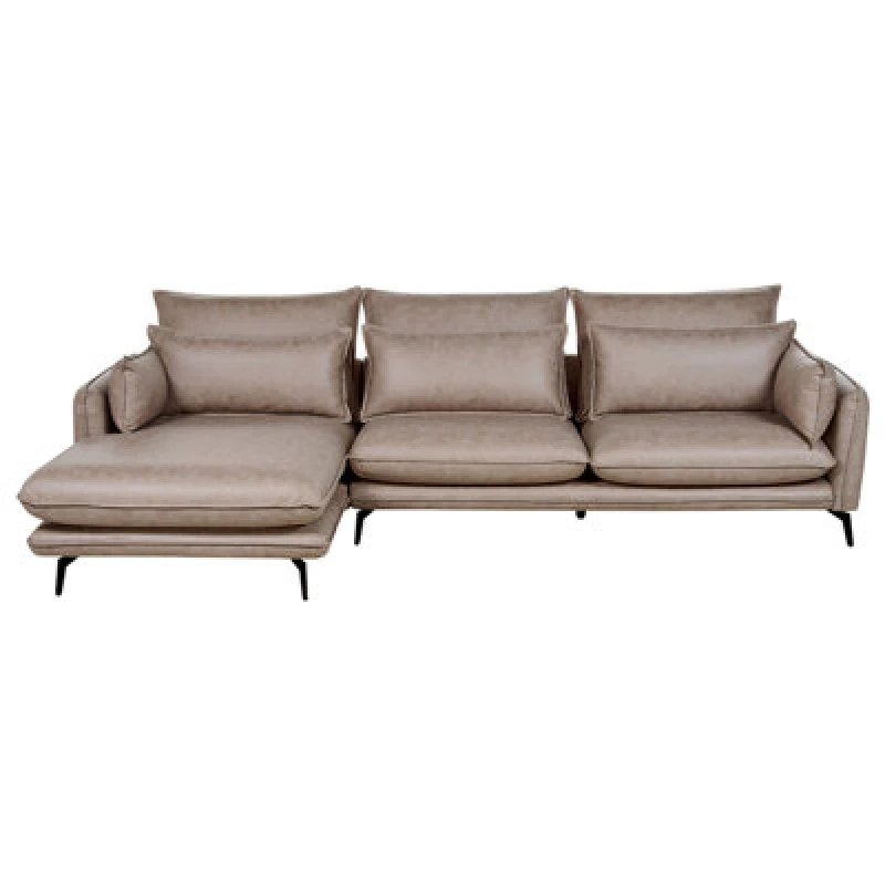 Image of Beliani Corner Sofa 3 Seater Gallo Faux Suede Light Brown Right Hand