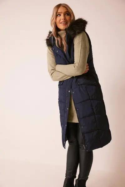 Image of M&Co Padded Midi Gilet Blue