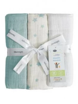 Image of Silentnight Pack of 3 Muslin Squares, Duck Egg